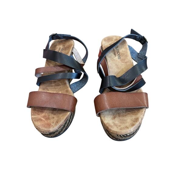 Maurices Eloise memory foam two-tone wedge sandals cork-wrap sole - Picture 1 of 4